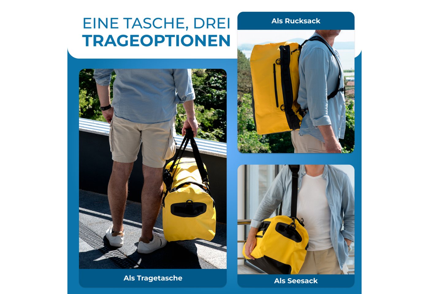 Styngard Reisetasche Hamburg, mit Rucksackfunktion - Wasserfester Seesack mit Rucksackfunktion – Bild 3 von 5