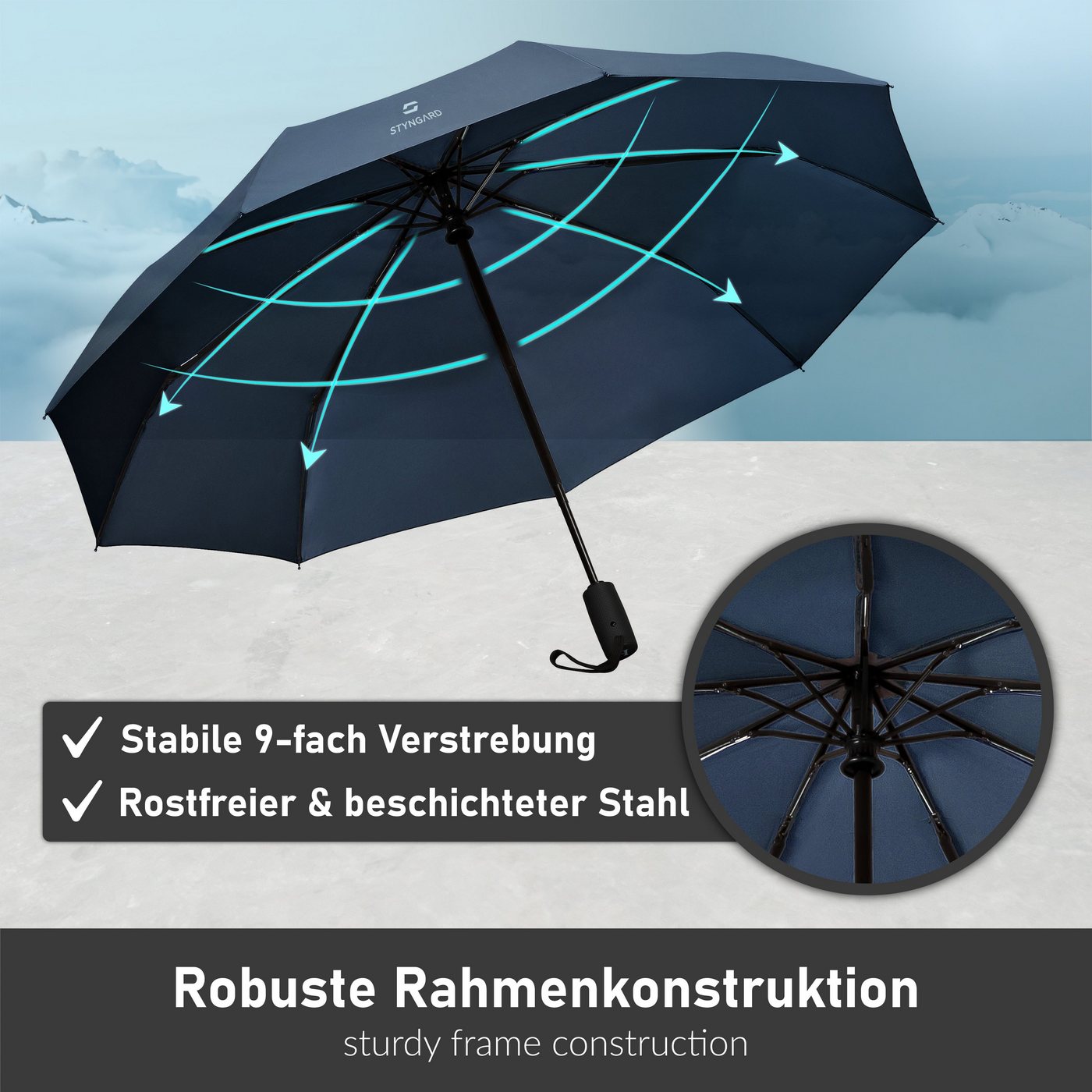 Styngard Taschenregenschirm Oslo, Sturmfest bis 140 km/h – Bild 2 von 5