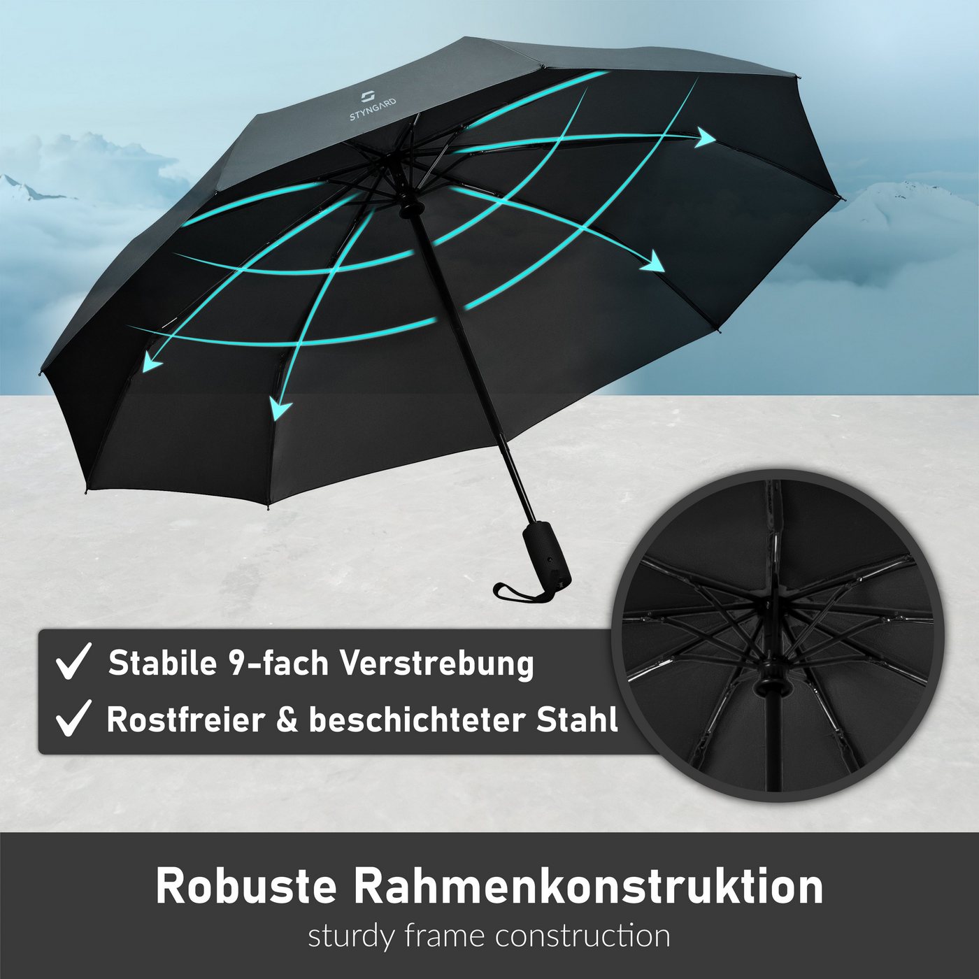 Styngard Taschenregenschirm Oslo, Sturmfest bis 140 km/h – Bild 2 von 5