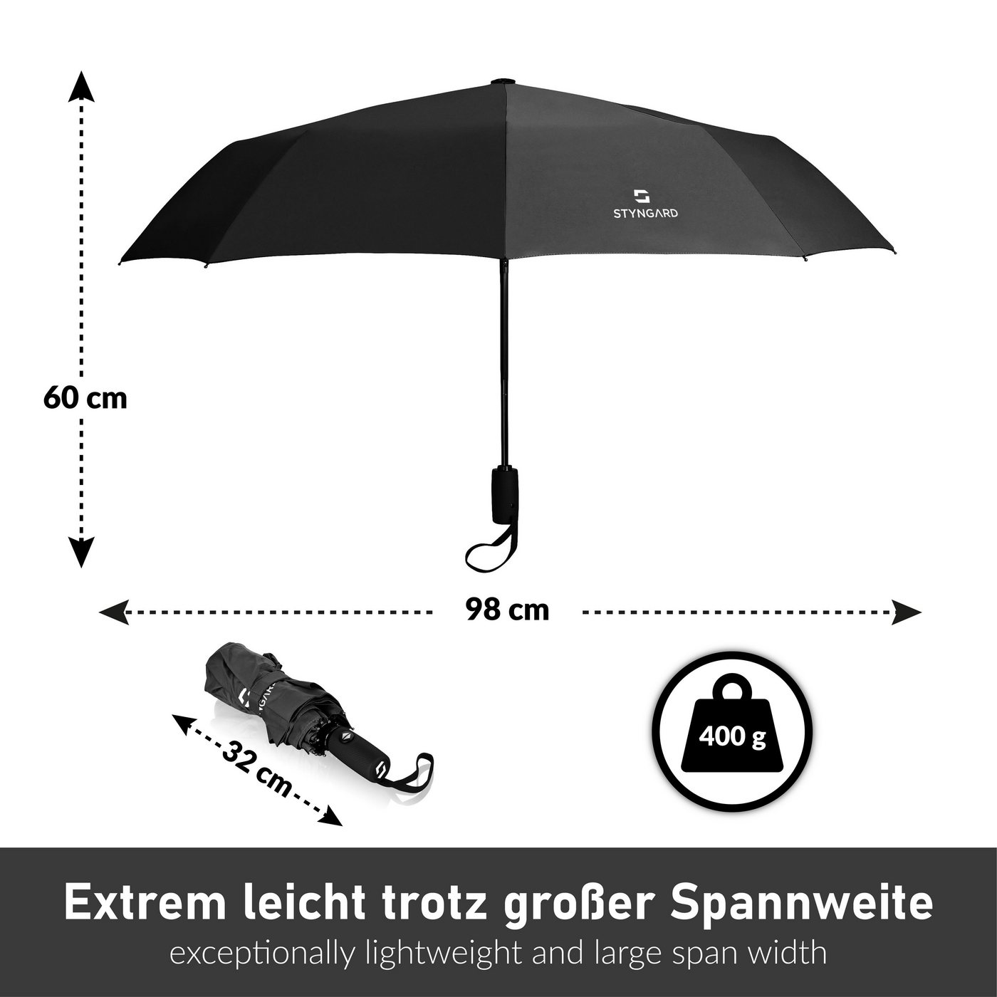 Styngard Taschenregenschirm Oslo, Sturmfest bis 140 km/h – Bild 4 von 5