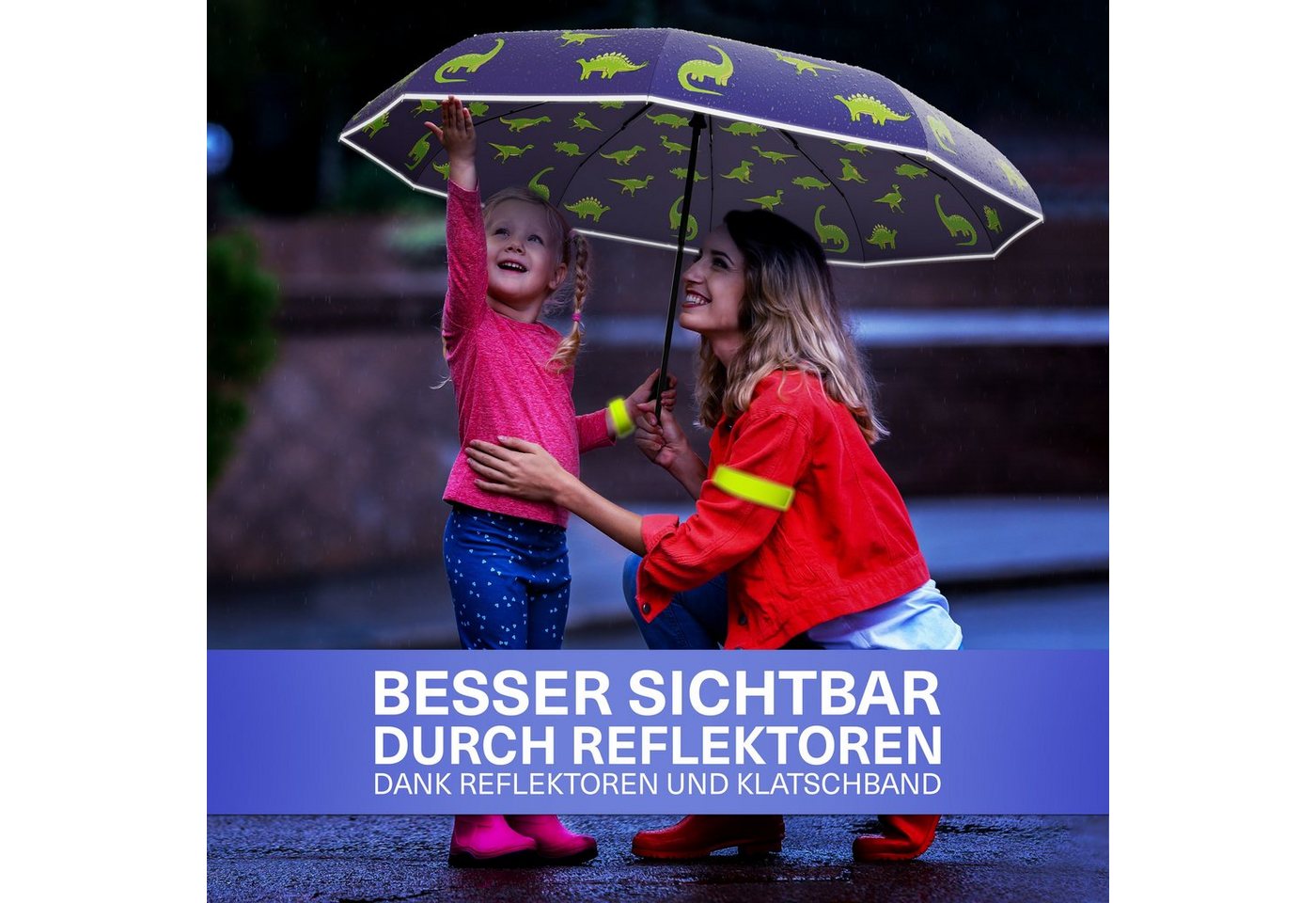 Styngard Taschenregenschirm Rotterdam, Regenschirm Kinder mit Sicherheitsreflektoren - Kinderschirm – Bild 3 von 5