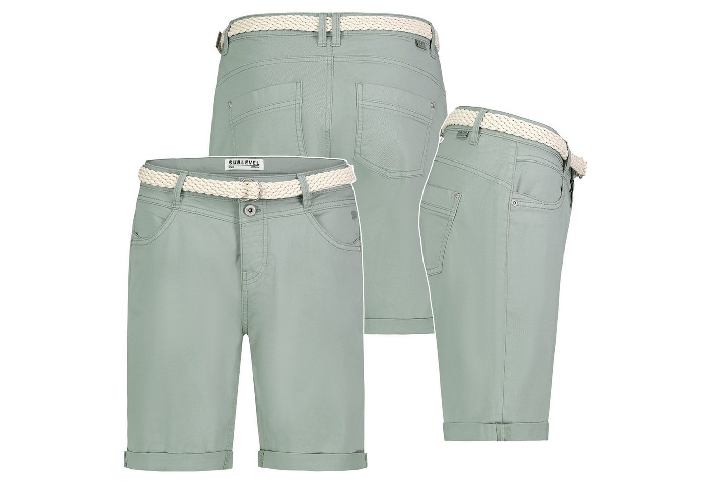 SUBLEVEL Bermudas Damen Short Bermuda kurze Hose Sommer Chino Stoff Hose mit Gürtel – Bild 2 von 5