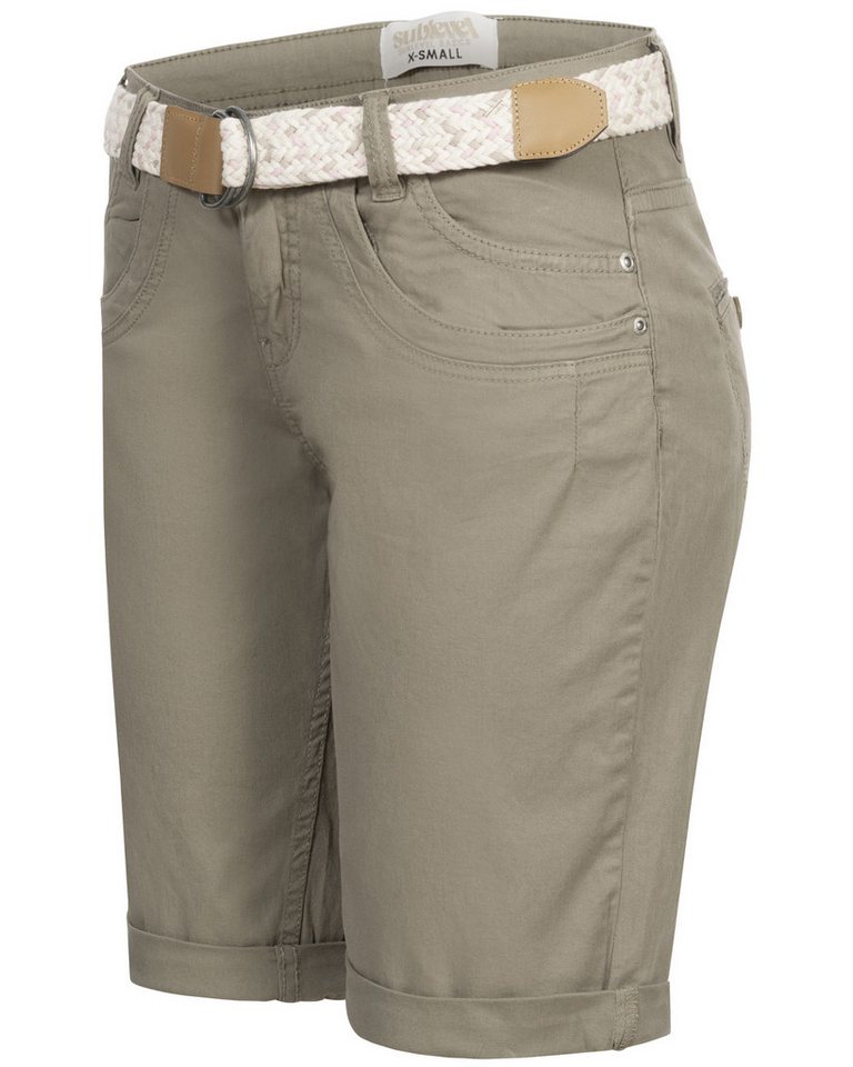 SUBLEVEL Bermudas Damen Short Bermuda kurze Hose Sommer Chino Short Stoff Hose Gürtel – Bild 2 von 5