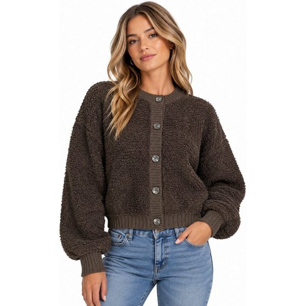 SUBLEVEL Cardigan Damen Strickjacke Pullover Jacke angehem weich Bouclé-Garn Perfekte Passform Hochwertige Verarbeitung, Bouclé-Garn, Ballonärmel