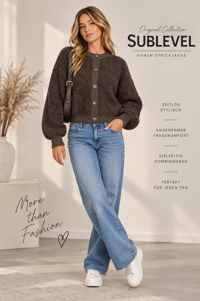SUBLEVEL Cardigan Damen Strickjacke Pullover Jacke angehem weich Bouclé-Garn Perfekte Passform Hochwertige Verarbeitung, Bouclé-Garn, Ballonärmel – Bild 3 von 5
