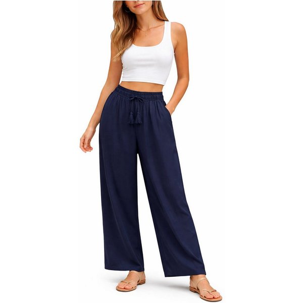 SUBLEVEL Chinos Damen Luftige Sommerhose Freizeit Weit geschnitten Stoffhose Musselin
