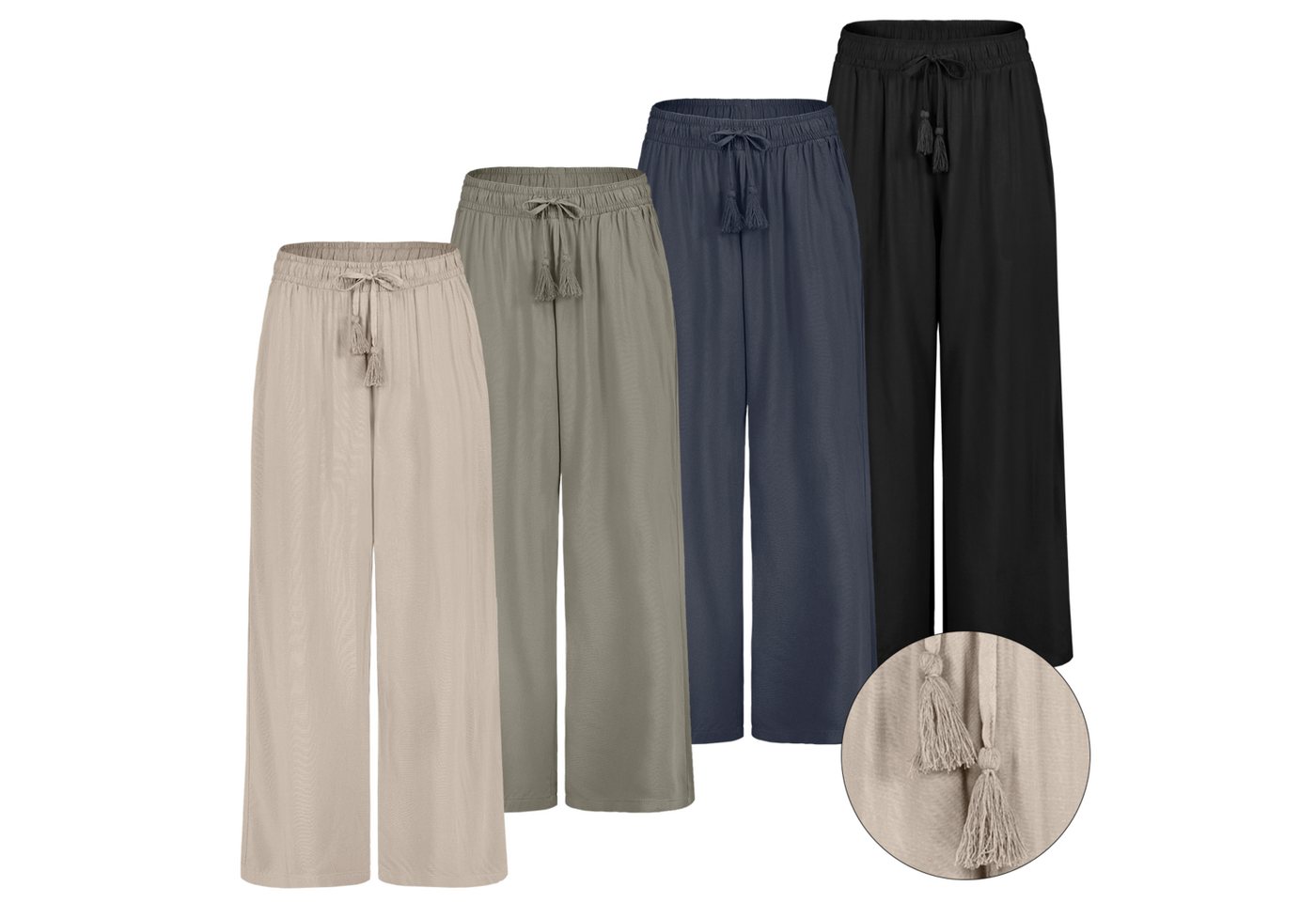 SUBLEVEL Chinos Damen Luftige Sommerhose Freizeit Weit geschnitten Stoffhose Musselin – Bild 3 von 5