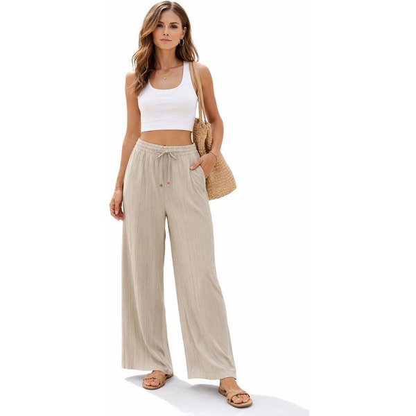 SUBLEVEL Chinos Damen Sommerhose Freizeit Weit geschnitten Stoff Fließende Plissee Hos
