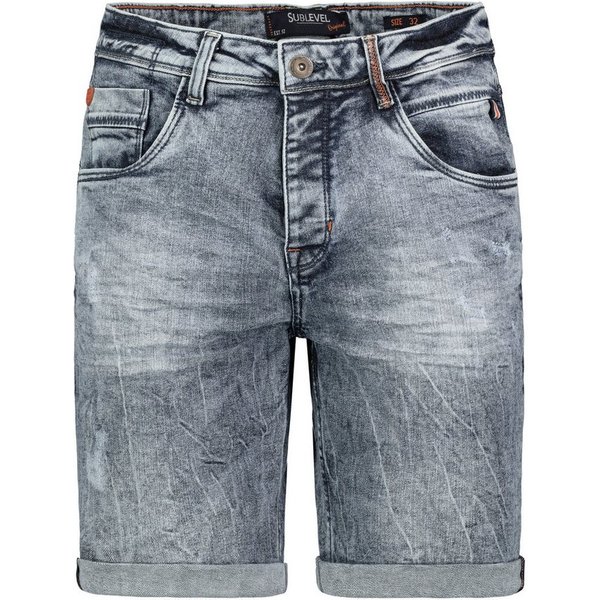 SUBLEVEL Jeansshorts Used Look Five Pocket Basic Sommer für Herren (1-tlg) Baumwolle Normal Fit Einfarbig atmungsaktiv Reißverschluss