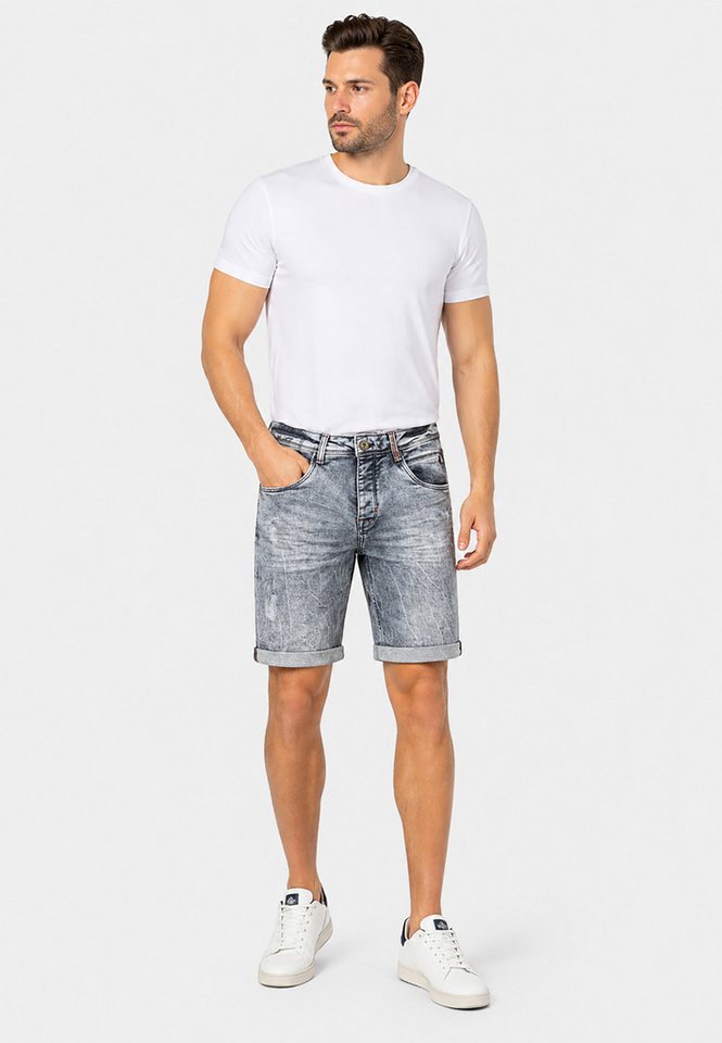 SUBLEVEL Jeansshorts Used Look Five Pocket Basic Sommer für Herren (1-tlg) Baumwolle Normal Fit Einfarbig atmungsaktiv Reißverschluss – Bild 2 von 5