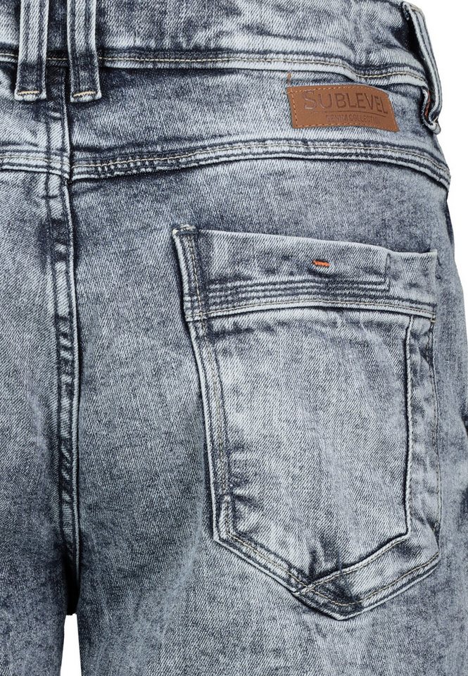 SUBLEVEL Jeansshorts Used Look Five Pocket Basic Sommer für Herren (1-tlg) Baumwolle Normal Fit Einfarbig atmungsaktiv Reißverschluss – Bild 4 von 5