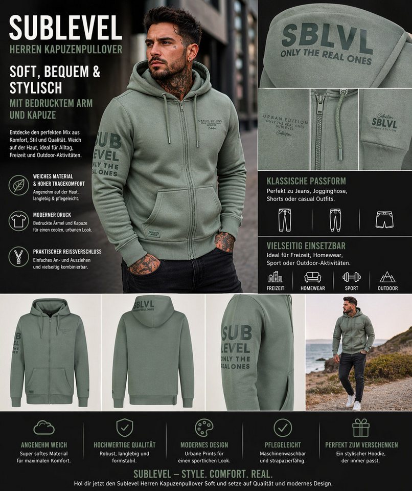 SUBLEVEL Kapuzenpullover Herren mit Reißverschluss Zipper Hoody Jacke Super Soft S-XXL Perfekte Passform Hochwertige Verarbeitung, Angenehm weich & bequem – Bild 3 von 5