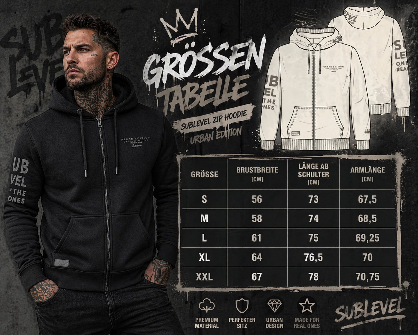 SUBLEVEL Kapuzenpullover Herren mit Reißverschluss Zipper Hoody Jacke Super Soft S-XXL Perfekte Passform Hochwertige Verarbeitung, Angenehm weich & bequem – Bild 5 von 5