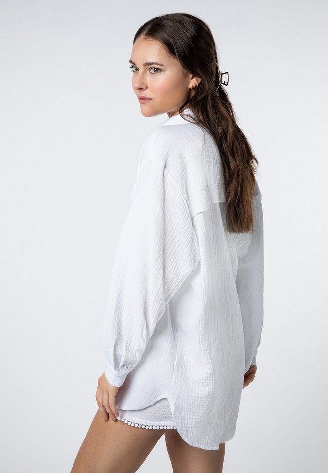 SUBLEVEL Langarmbluse Damen Musselinbluse langarm mit Kentkragen Oversizebluse aus Baumwolle – Bild 3 von 5