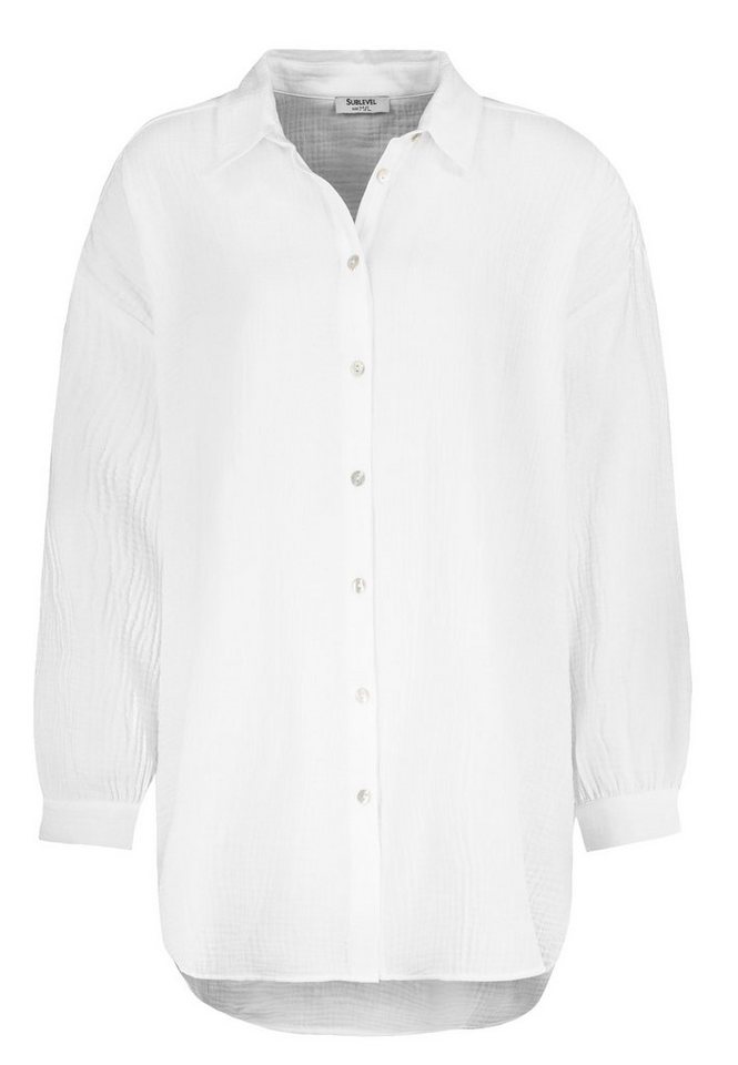 SUBLEVEL Langarmbluse Damen Musselinbluse langarm mit Kentkragen Oversizebluse aus Baumwolle – Bild 4 von 5