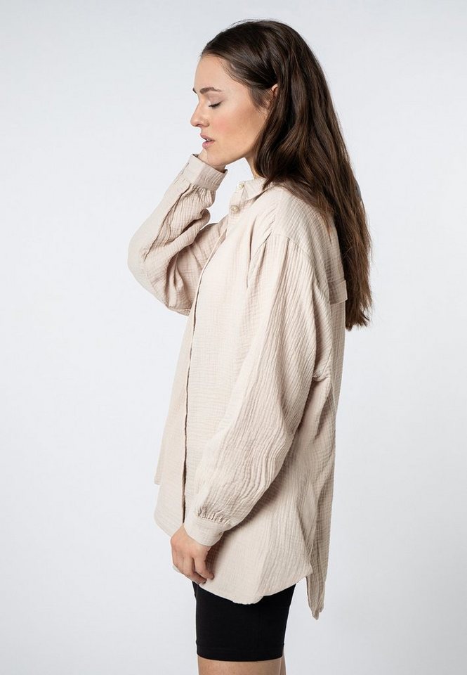SUBLEVEL Langarmbluse Damen Musselinbluse langarm mit Kentkragen Oversizebluse aus Baumwolle – Bild 4 von 5