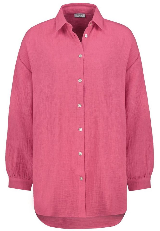 SUBLEVEL Langarmbluse Damen Musselinbluse langarm mit Kentkragen Oversizebluse aus Baumwolle – Bild 5 von 5
