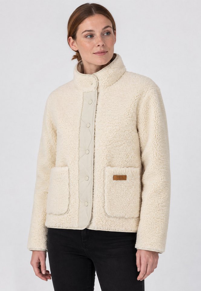 SUBLEVEL Winterjacke Teddyoptik Gesteppte Kontrastblende für Damen (1-St) Hoher Stehkragen, Druckknöpfe, Zwei große Vordertaschen – Bild 2 von 5