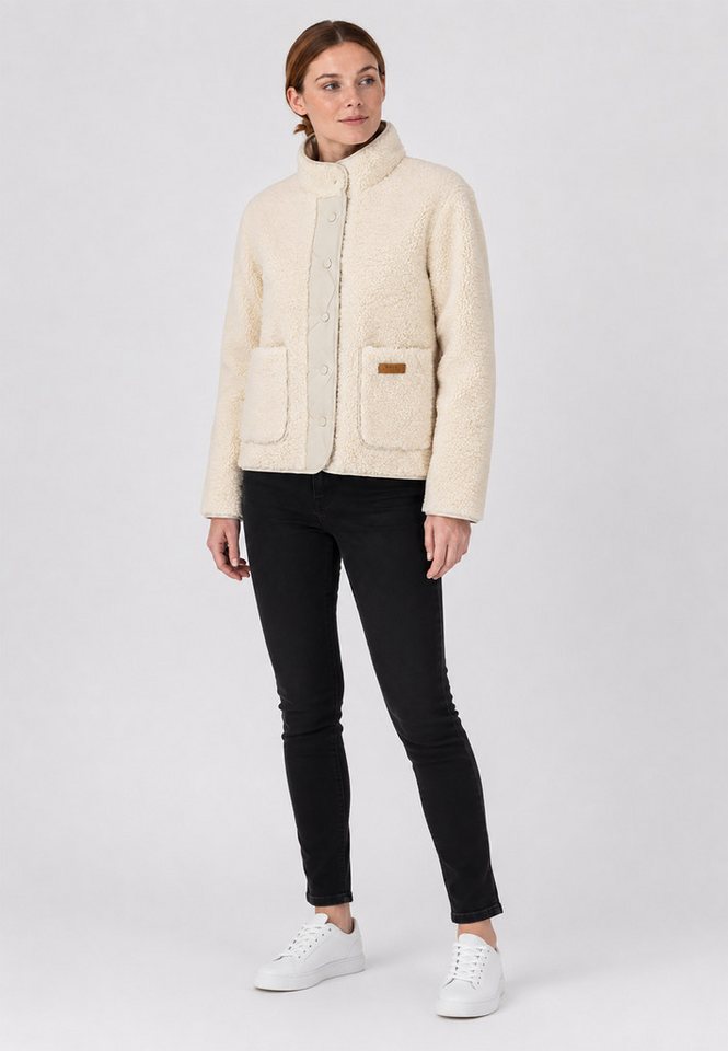 SUBLEVEL Winterjacke Teddyoptik Gesteppte Kontrastblende für Damen (1-St) Hoher Stehkragen, Druckknöpfe, Zwei große Vordertaschen – Bild 3 von 5