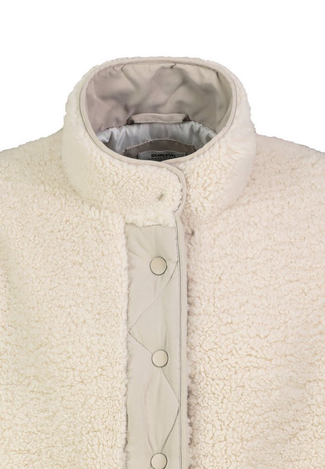 SUBLEVEL Winterjacke Teddyoptik Gesteppte Kontrastblende für Damen (1-St) Hoher Stehkragen, Druckknöpfe, Zwei große Vordertaschen – Bild 4 von 5