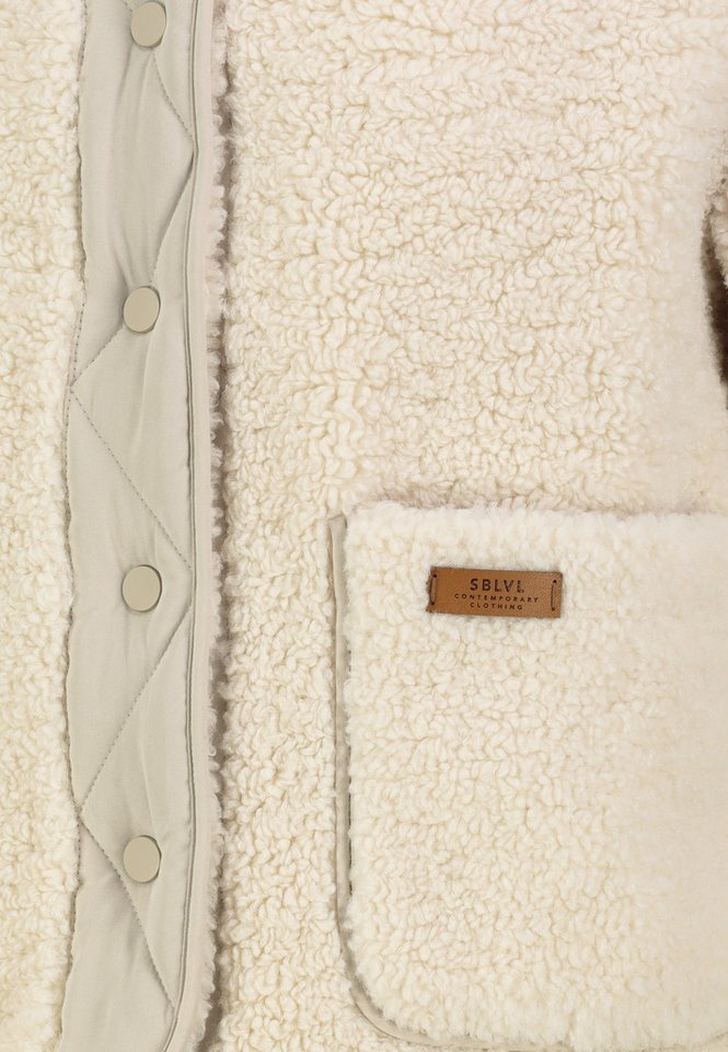 SUBLEVEL Winterjacke Teddyoptik Gesteppte Kontrastblende für Damen (1-St) Hoher Stehkragen, Druckknöpfe, Zwei große Vordertaschen – Bild 5 von 5