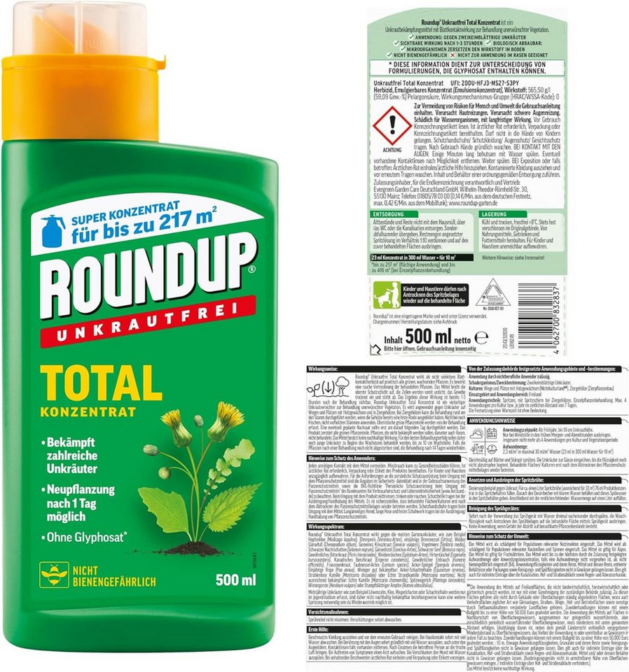 Substral Unkrautbekämpfungsmittel Roundup Total Konzentrat 500 ml Unkrautfrei Unkrautvernichter – Bild 2 von 5