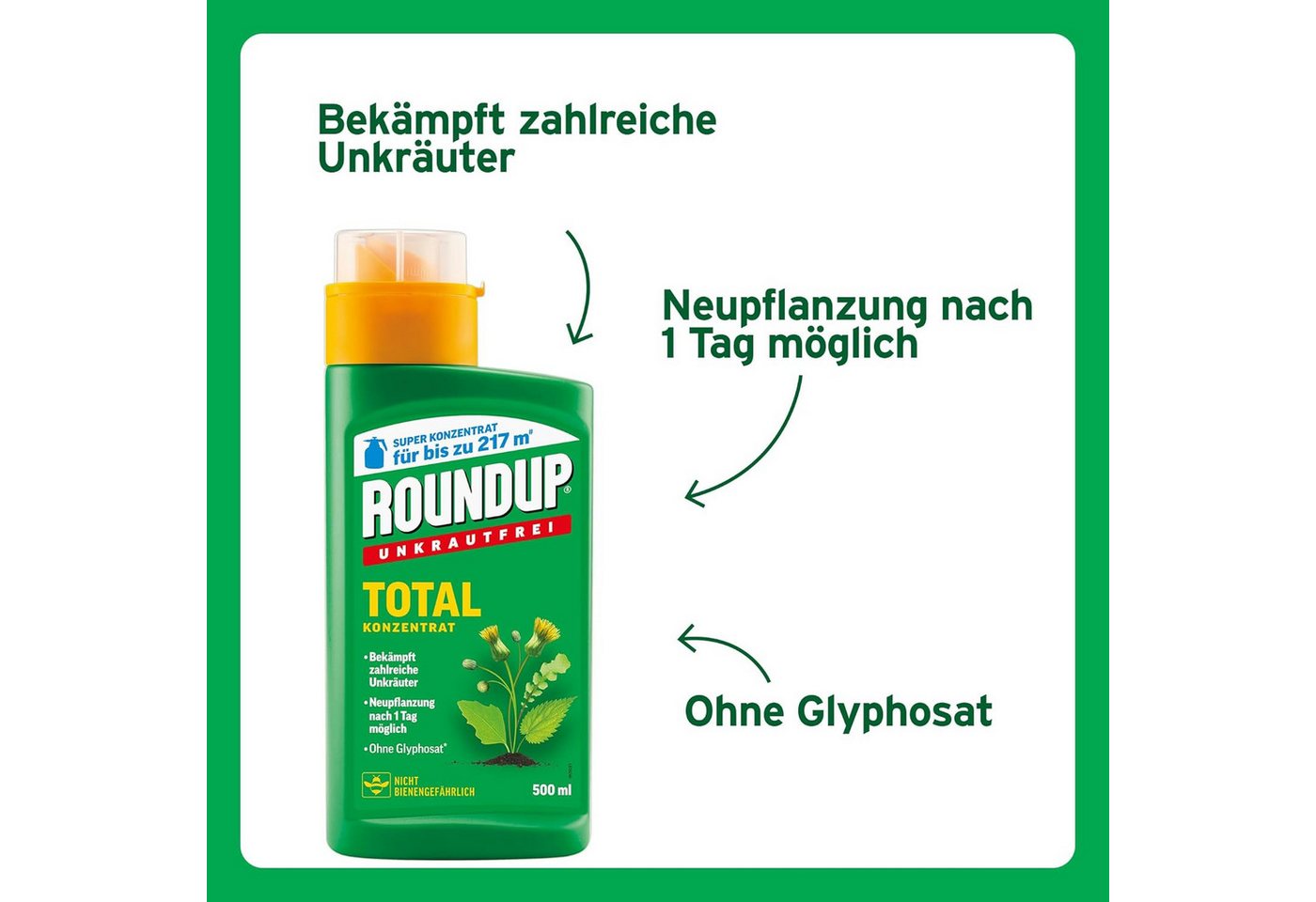 Substral Unkrautbekämpfungsmittel Roundup Total Konzentrat 500 ml Unkrautfrei Unkrautvernichter – Bild 4 von 5