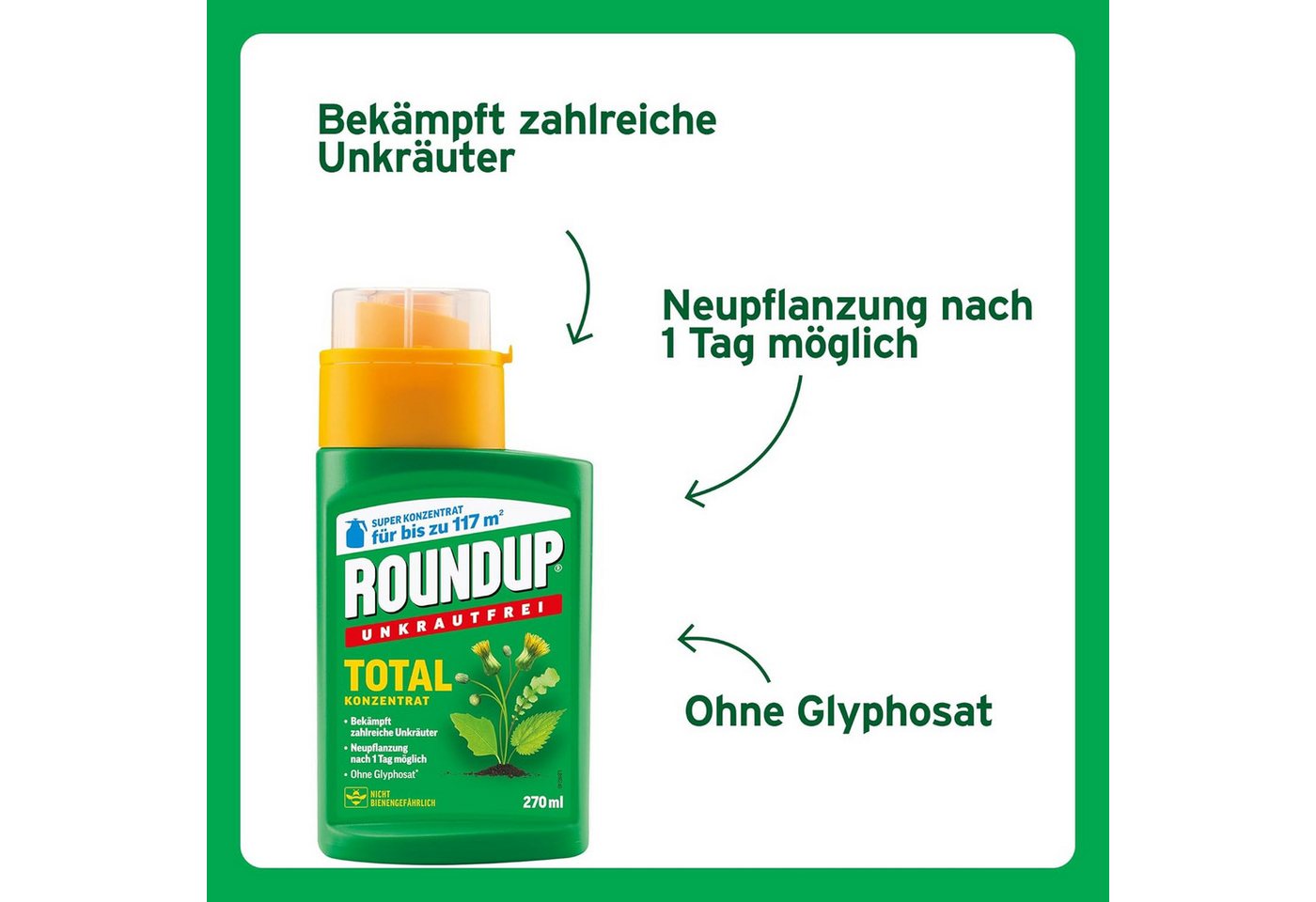 Substral Unkrautbekämpfungsmittel Roundup Total Konzentrat 270 ml Unkrautfrei Unkrautvernichter – Bild 3 von 5