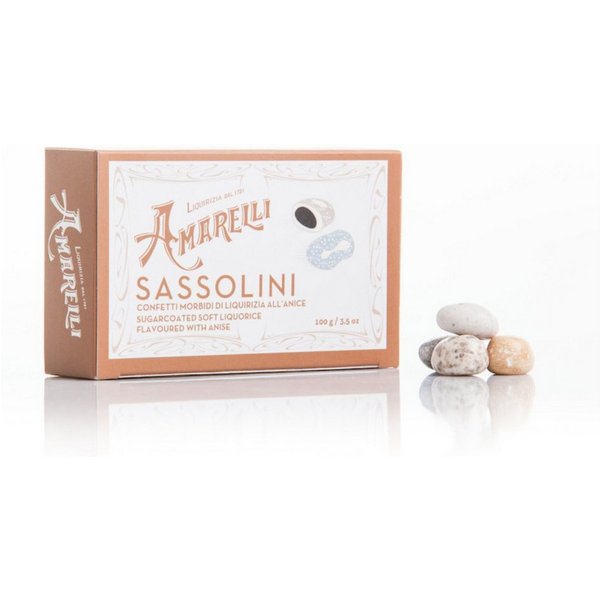 Amarelli Süßigkeit Amarelli Sassolini, Lakritz mit Zuckerüberzug Anis Vanille 100g, 100 g