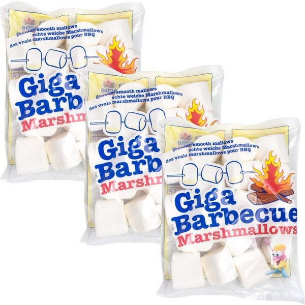 Mr. Mallo Süßigkeit Mr. Mallo Giga Barbecue Marshmallows 3x400g – XXL Mäusespeck, 3 x 300 g, (Großverpackung Paketpreis, XXL Mäusespeck 3x 400g zum Grillen & La