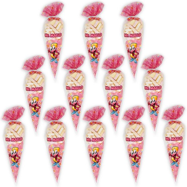 Mr. Mallo Süßigkeit Mr. Mallo Marshmallows Spitzbeutel bunt (12x 250g), 12 x 250 g, (Schaumzuckerware Marshmallow Bunt 12 á 250g Beutel)