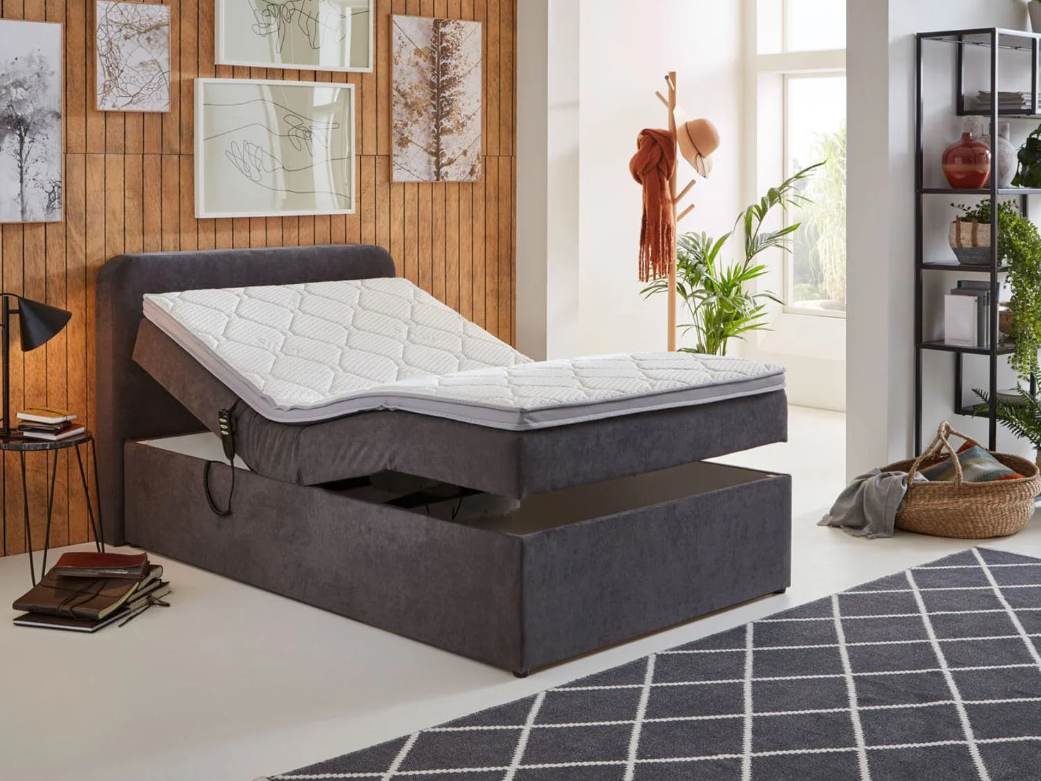 SUN GARDEN Bett in Boxspringoptik "Hobart", motorische Verstellung, mit Kopfteil, Topper, Stauraum (120 X 200 CM) – Bild 3 von 4