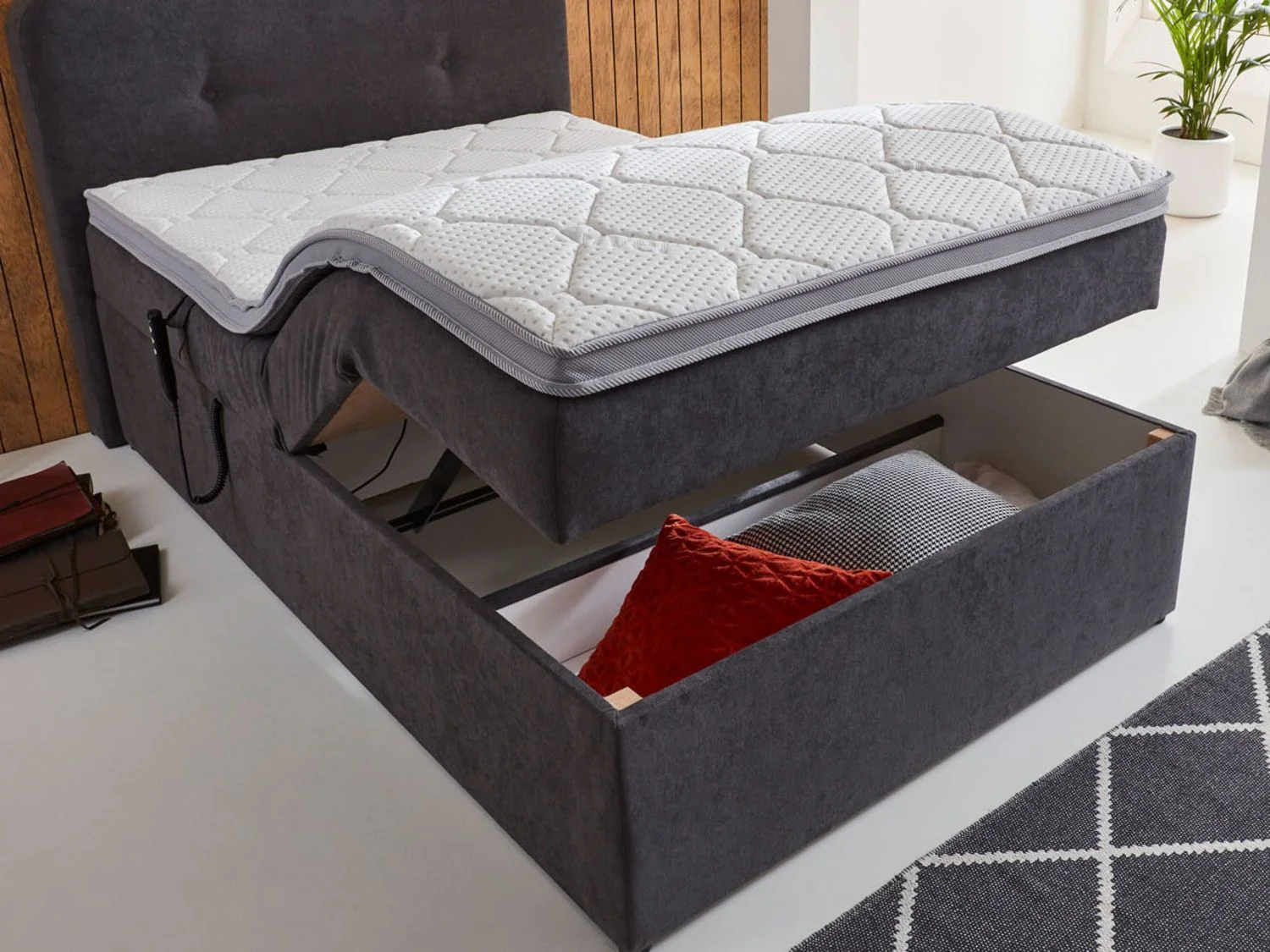 SUN GARDEN Bett in Boxspringoptik "Hobart", motorische Verstellung, mit Kopfteil, Topper, Stauraum (120 X 200 CM) – Bild 4 von 4