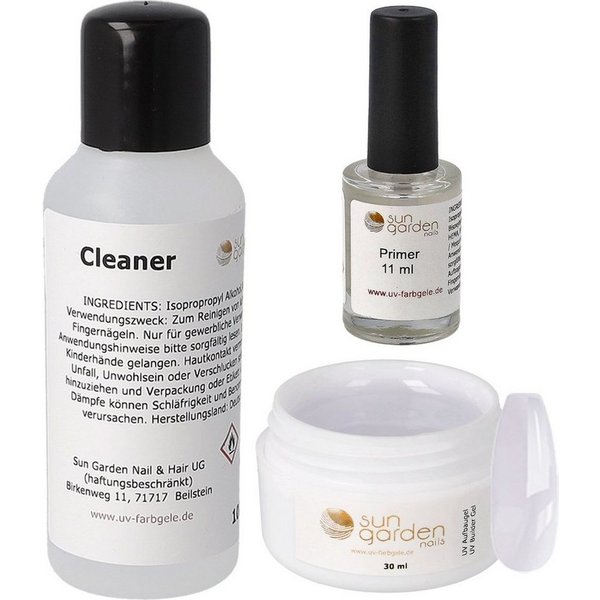 Sun Garden Nails Nagellack-Set Nailset mit Aufbaugel 30ml-Primer-Cleaner 100ml