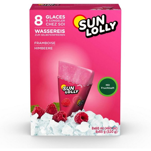 SUN LOLLY Süßigkeit, Sun Lolly Wassereis zum Selbsteinfrieren mit Himbeergeschmack 8er