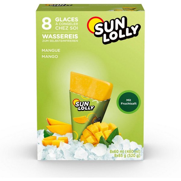 SUN LOLLY Süßigkeit, Sun Lolly Wassereis zum Selbsteinfrieren mit Mangogeschmack 8er