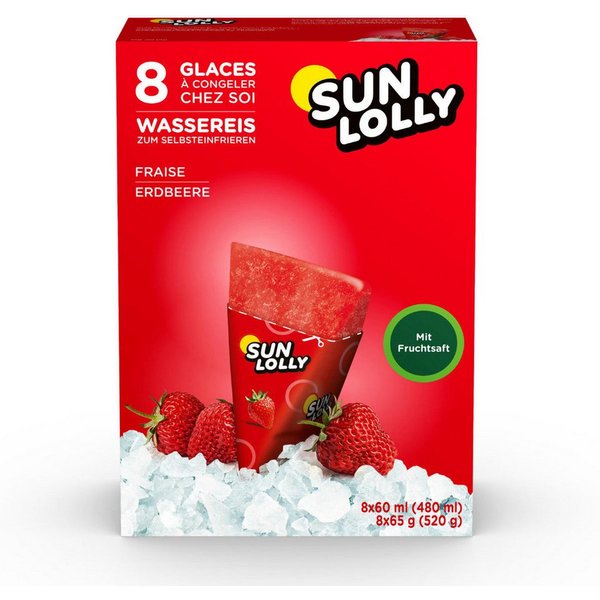 SUN LOLLY Süßigkeit, Sun Lolly Wassereis zum Selbsteinfrieren mit Erdbeergeschmack 8er