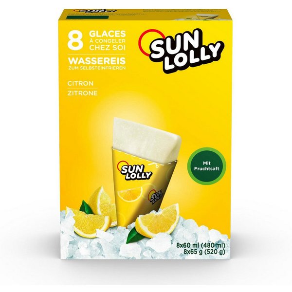 SUN LOLLY Süßigkeit, Sun Lolly Wassereis zum Selbsteinfrieren mit Zitronengeschmack 8er