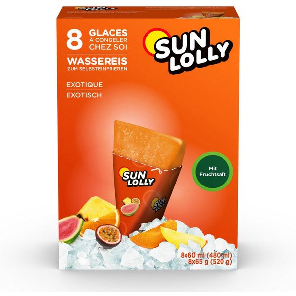 SUN LOLLY Süßigkeit, Sun Lolly Wassereis zum Selbsteinfrieren mit exotischem Geschmack 8er