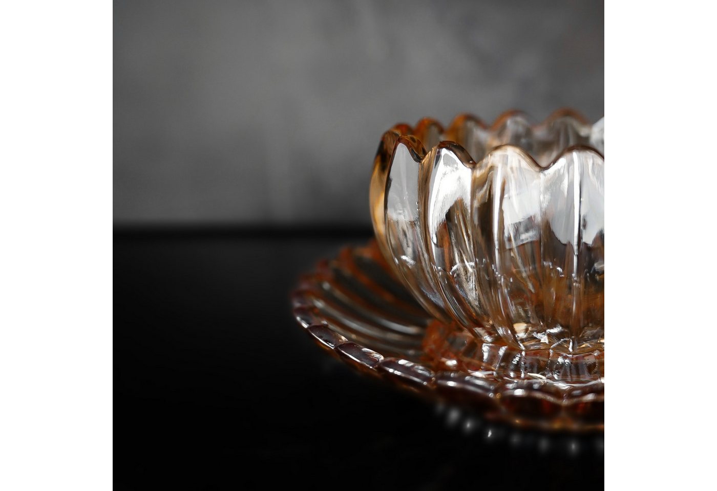 Sunay Dessertschale mit Unterteller, 12-teiliges Glasschalenset - Lotus Design, (12-tlg), Elegantes Design – Bild 5 von 5