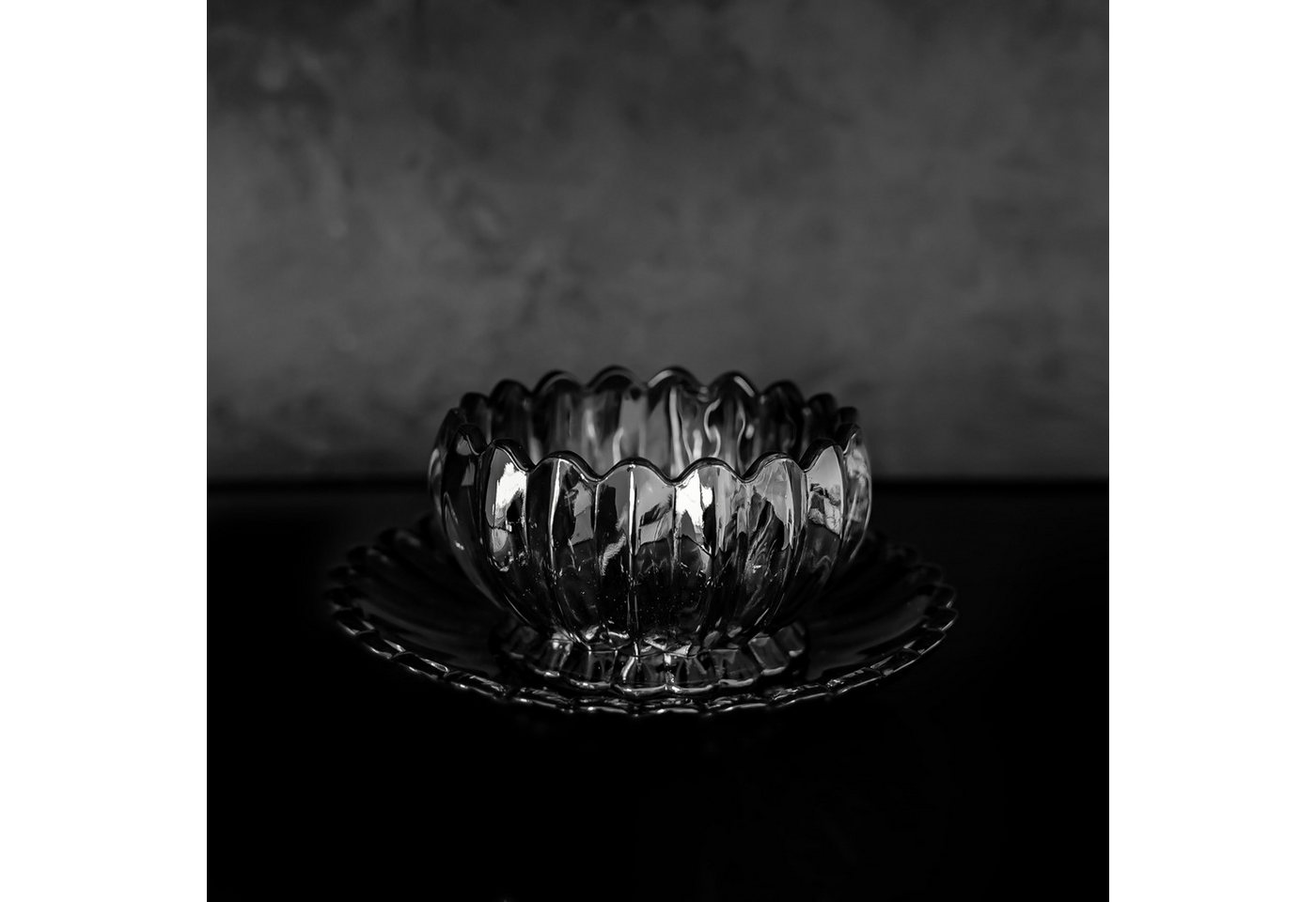 Sunay Dessertschale mit Unterteller, 12-teiliges Glasschalenset - Lotus Design, (12-tlg), Elegantes Design – Bild 4 von 5