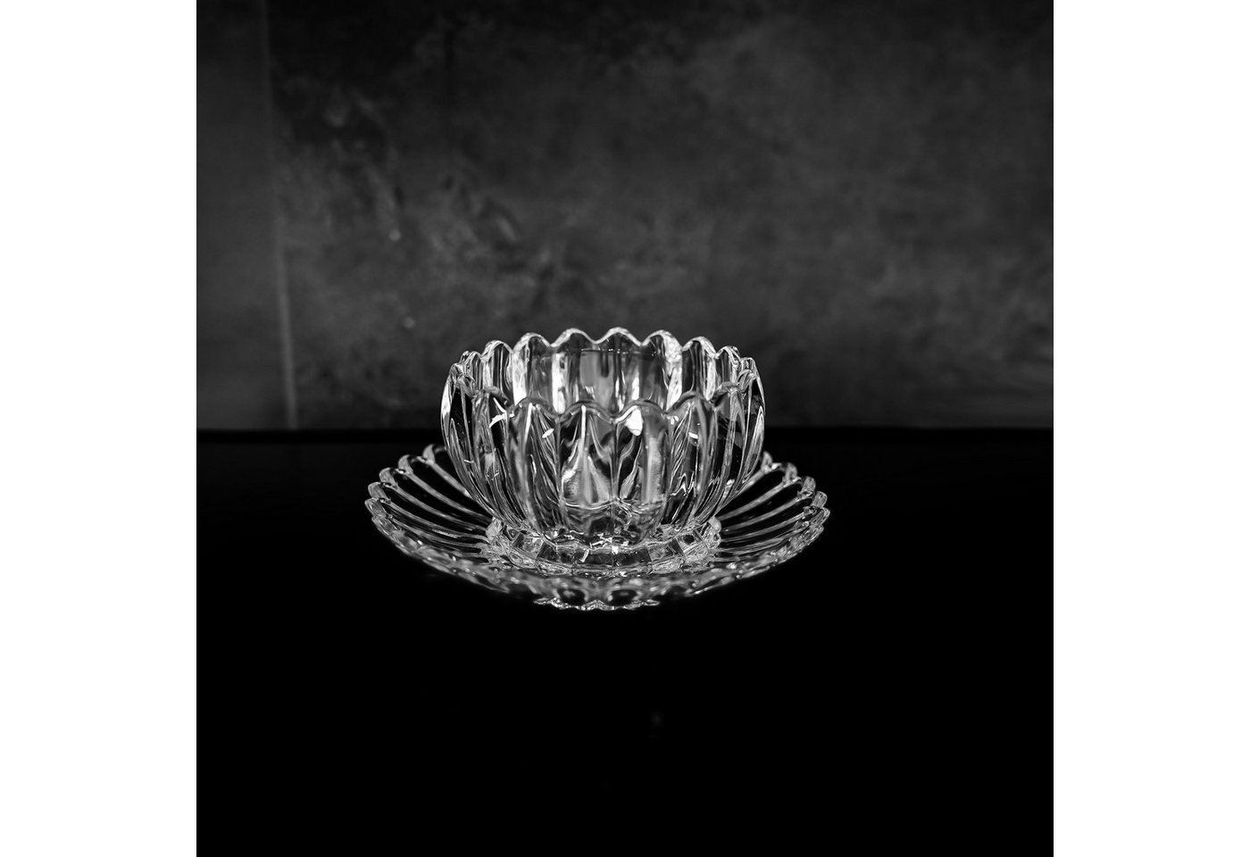 Sunay Dessertschale mit Unterteller, 12-teiliges Glasschalenset - Lotus Design, (12-tlg), Elegantes Design – Bild 4 von 5