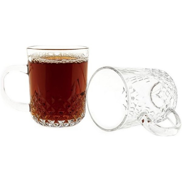 Sunay Gläser-Set 6er Set Henkelgläser mit dekorativem Diamantmuster, 240 ml, 6-tlg., Glas, 6-teilig, 240 ml