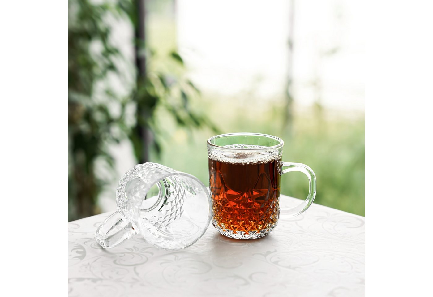 Sunay Gläser-Set 6er Set Henkelgläser mit dekorativem Diamantmuster, 240 ml, 6-tlg., Glas, 6-teilig, 240 ml – Bild 4 von 5