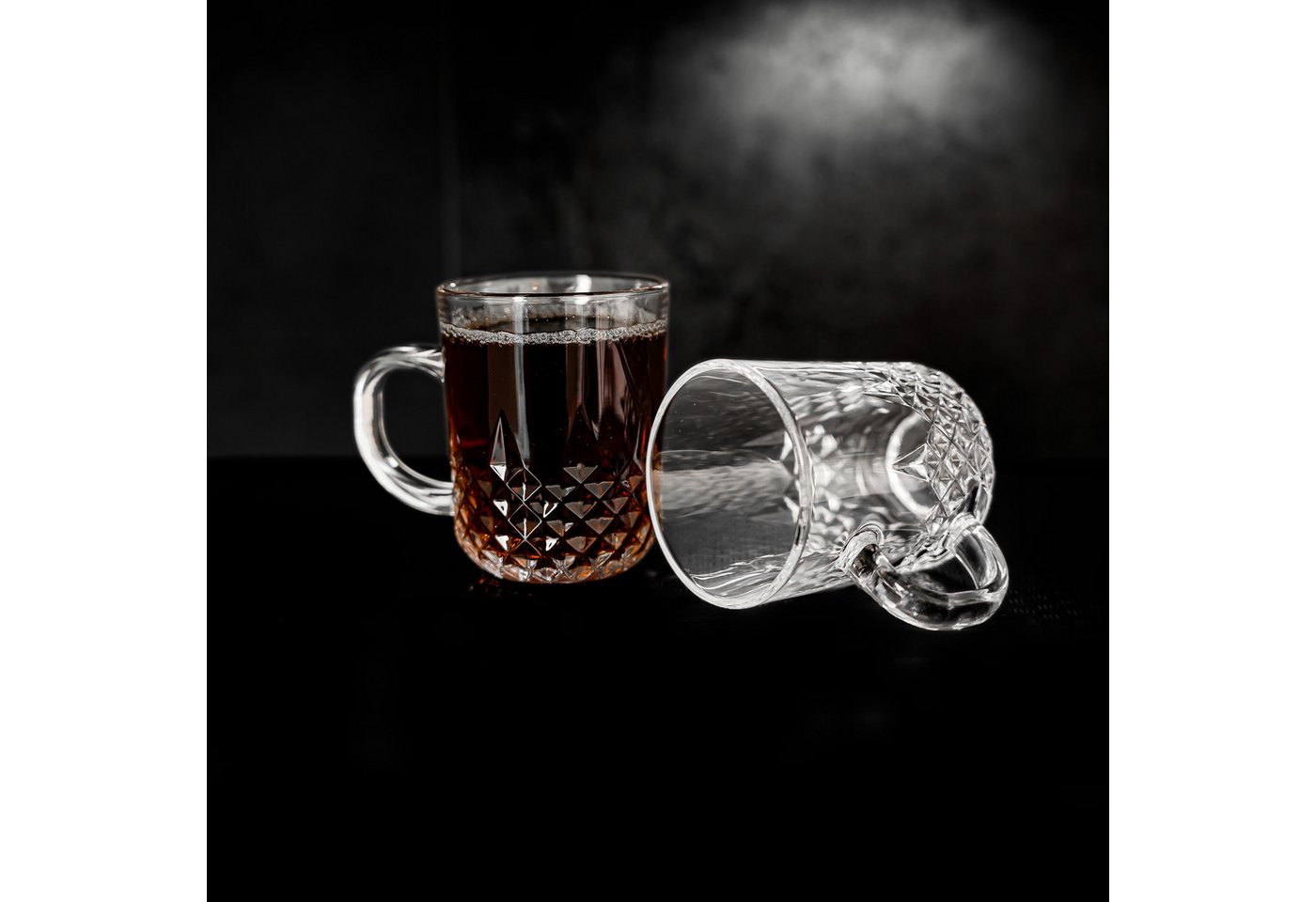 Sunay Gläser-Set 6er Set Henkelgläser mit dekorativem Diamantmuster, 240 ml, 6-tlg., Glas, 6-teilig, 240 ml – Bild 5 von 5