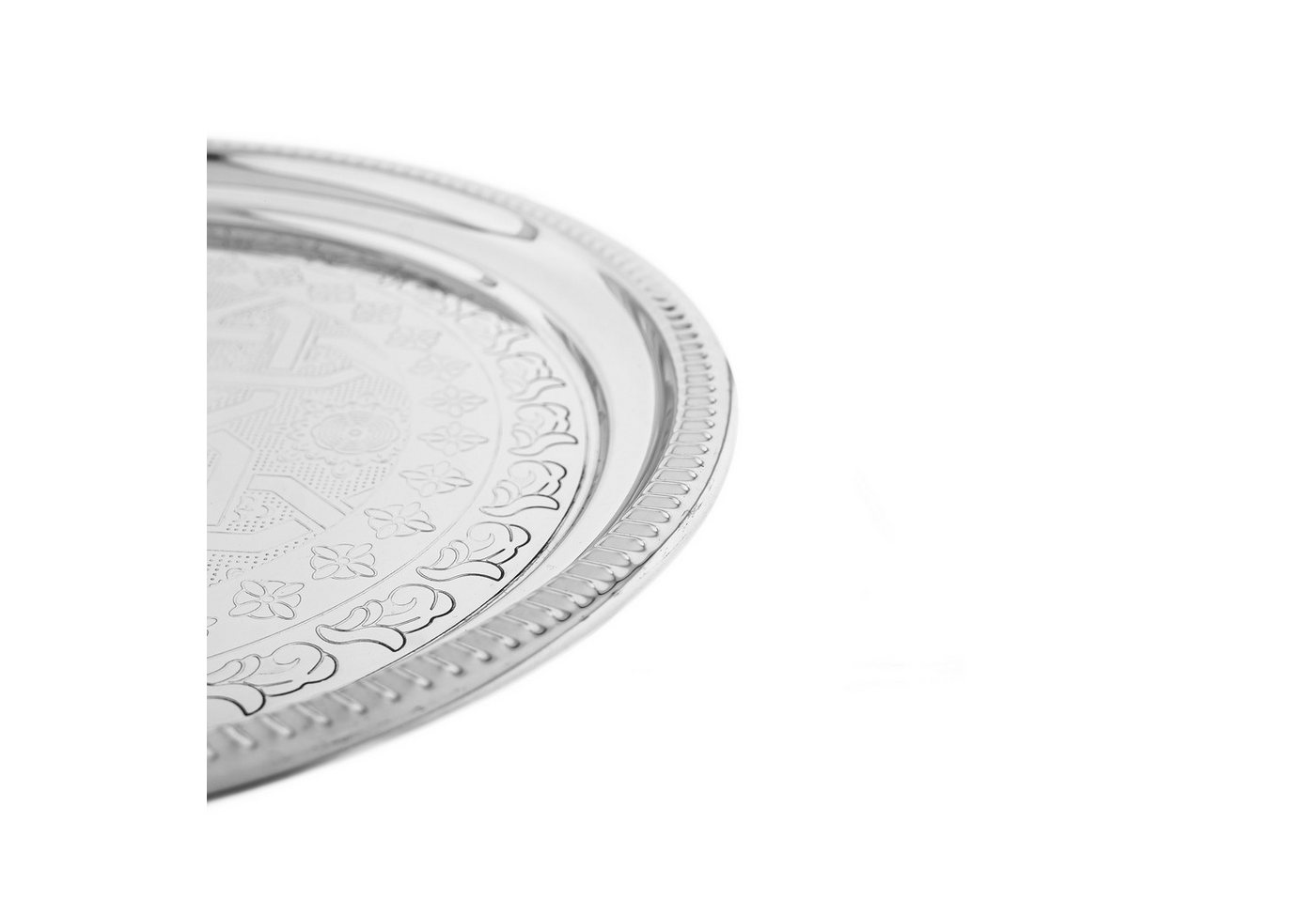 Sunay Servierplatte Orientalisches Serviertablett - rundes Design in Silber, Blech, (1-tlg) – Bild 3 von 3