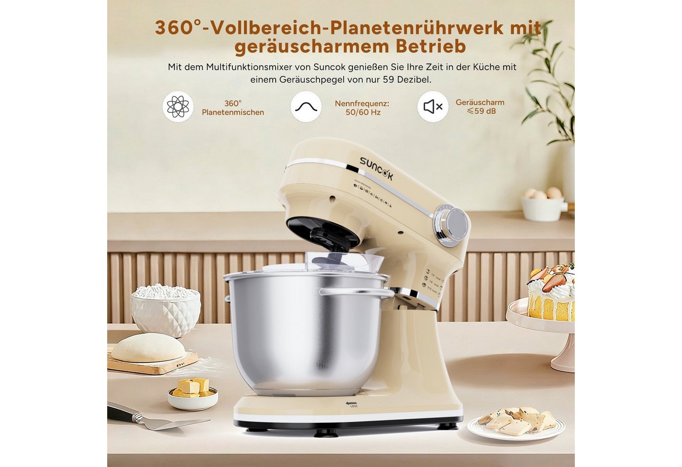 SUNCOK Küchenmaschine Multifunktionale Knetmaschine, 12-Geschwindigkeit, 59 Dezibel. geeignet zum Backen und Kneten von Teig, 1500 W, Elektrische Küchenmaschine – Bild 5 von 5
