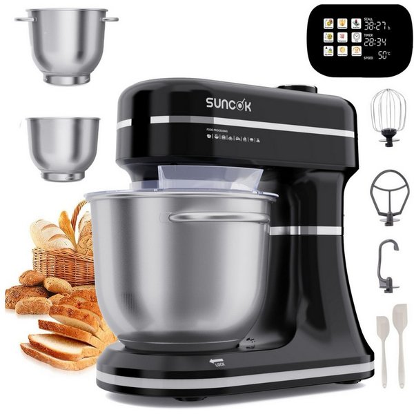 SUNCOK Küchenmaschine Multifunktionale Knetmaschine, 12-Geschwindigkeit, 59 Dezibel. geeignet zum Backen und Kneten von Teig, 1500 W, Elektrische Küchenmaschine