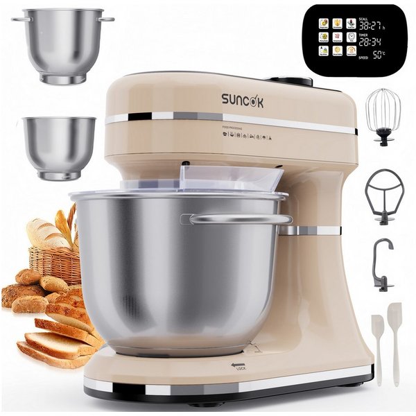 SUNCOK Küchenmaschine Multifunktionale Knetmaschine, 12-Geschwindigkeit, 59 Dezibel. geeignet zum Backen und Kneten von Teig, 1500 W, Elektrische Küchenmaschine