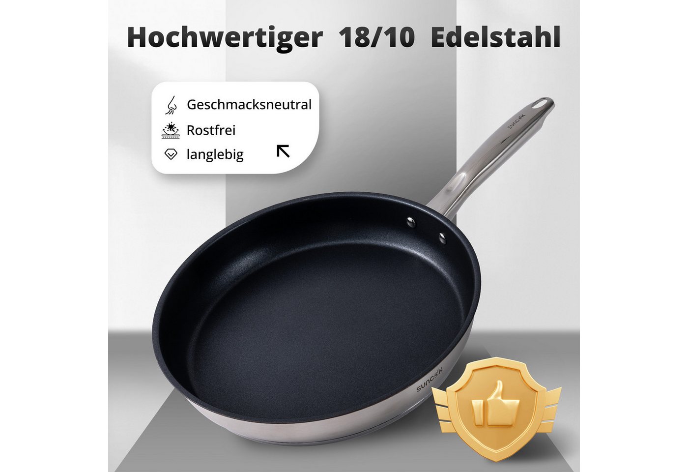 SUNCOK Pfannen-Set Induktion, Bratpfannenset, Edelstahl 18/10 (Set, 1-tlg., je 1x Pfanne 24 cm, 2,2 l, 28 cm, 3,4 l), Induktionspfanne, Antihaftbeschichtung, Le – Bild 2 von 5